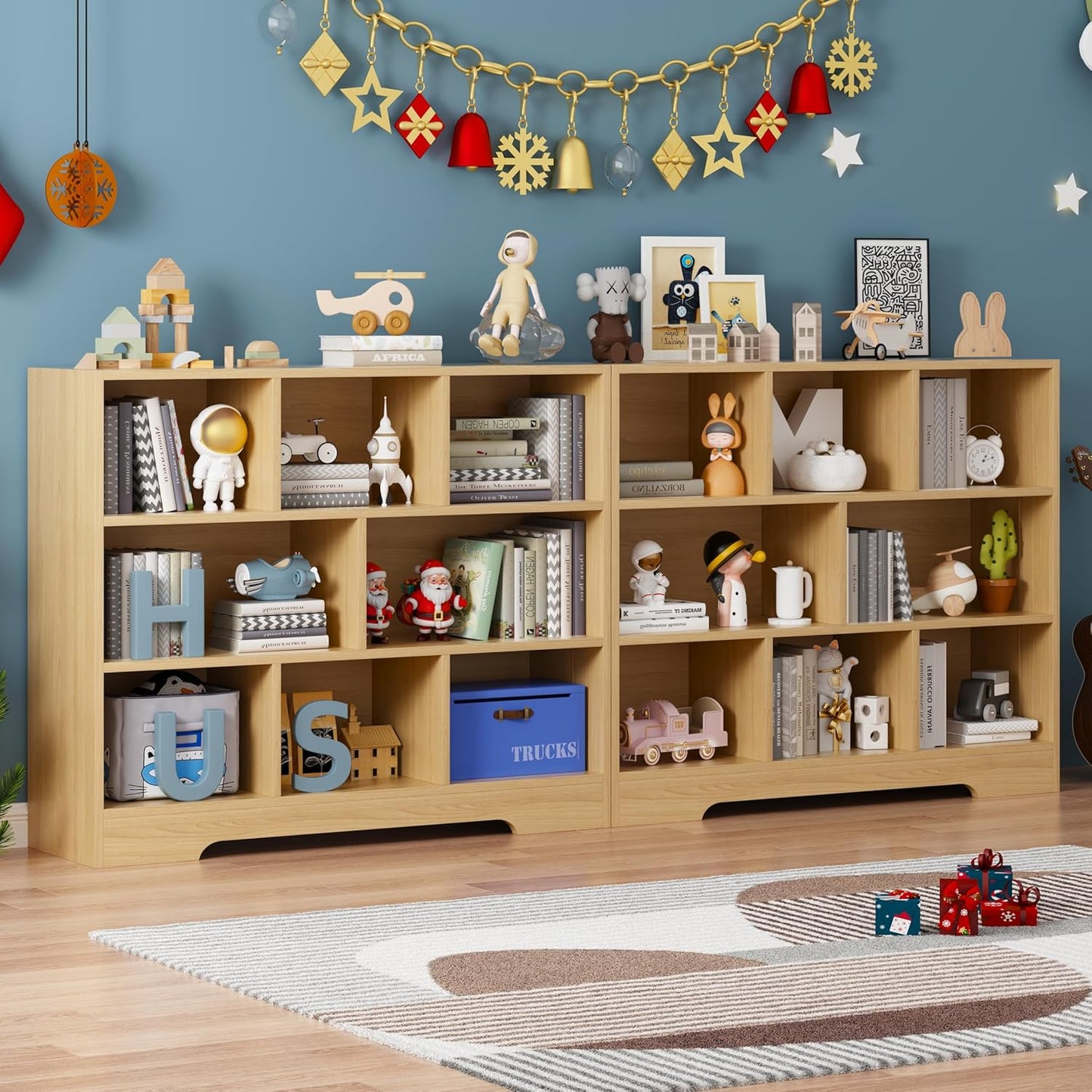 Book Shelf, 8 Cubes Storage Organizer, 3-Tier Open Shelf Wooden Bookcase, Freestanding Log Bookshelf Cube Shelf for Bedroom, Living Room, Home Office