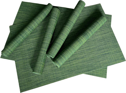 WAZAIGUR Placemats Set of 6 for Dining Table Heat-Resistant Washable Place Mats Woven Vinyl Kitchen Table Mats Easy to Clean,Hunter Green