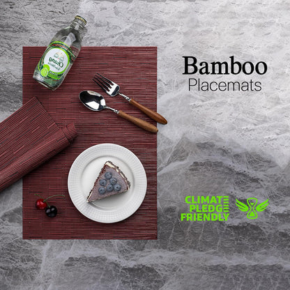 LEXMORE Placemats Set of 12 Vinyl/Plastic Woven Place Mats for Kitchen Table Indoor/Outdoor Washable Placemat Wipeable Dining Table Mats(Burgundy)