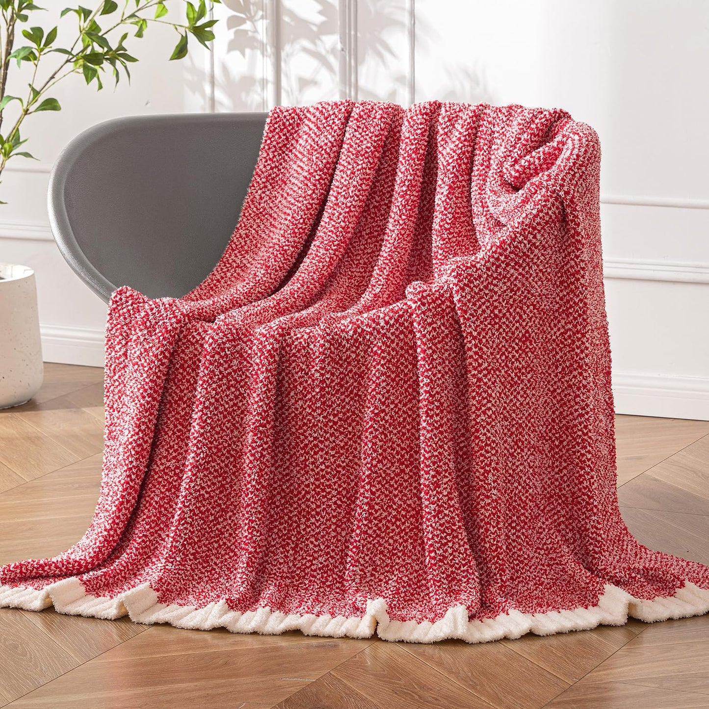 MIULEE Red Super Soft Throw Blanket for Couch, Cozy Fluffy Warm Blankets Knit Throw Blankets for Sofa, Bed, Chair, Living Room, Camping, Picnic, 50 x 60 inch