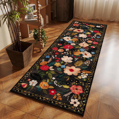 Runner Rug for Hallways Kitchen Rug Non Slip 2'x 6' Washable Runner Rugs with Rubber Backing Soft Floral Carpet Runner for Hallways, Kitchen, Laundry, Bedroom, Bathroom(Black)