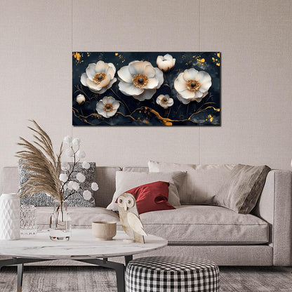White Flower Wall Canvas Art for Bedroom - Black and White Wall Art for Living Room - Home Office Decor Wall Size 20" x 40"