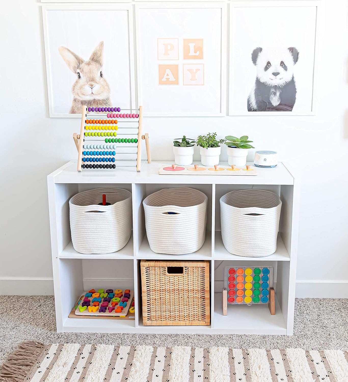 OrganiHaus Set of 3 Woven Storage Baskets for Organizing, Cotton Rope Organizer Bins for Shelves, Closet & Nursery, Dog Toy Basket, Decorative Bins for Toys, Towels & Books - 15x10x9, Off-White