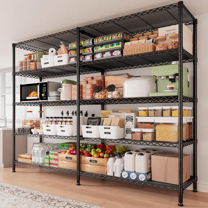 REIBII 1500LBS Storage Shelves Metal Shelving Unit 61.7''W Wire Shelving, 5 Tier Pantry Shelves Kitchen Shelves Adjustable Wire Shelf for Garage Shelving Heavy Duty, 61.7" W*72.4" H*15.8" D
