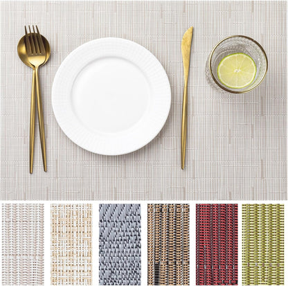 LEXMORE Placemats Set of 8 Vinyl/Plastic Woven Place Mats for Kitchen Table Indoor/Outdoor Washable Placemat Wipeable Dining Table Mats(Pale Beige)