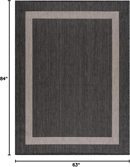 CAMILSON Outdoor Rug 6x9,Modern Outside Rugs for Patios Porches Waterproof Durable Washable Non-Shedding, Easy-to-Clean Indoor Outdoor Area Carpet (6 x 9, Bordered - Dark Gray/Light Gray)