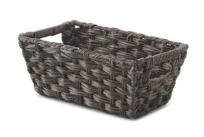 Whitmor Woven Storage Basket for Shelves, Small Plastic Wicker Organizer Bin with Handles, Metal