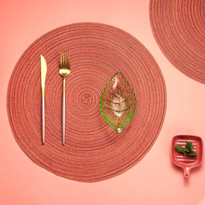 AHHFSMEI Round Braided Placemats Set of 6 Round Table Mats for Dining Tables Natural Woven Heat Resistant Place mats 15 Inch (Dark Orange)