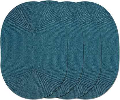 AHHFSMEI Placemats Set of 4 for Dining Table Washable Woven Vinyl Non-Slip 18x12 inches Placemat Heat-Resistant Durable Table Mats for Dining Table Easy to Clean (Oval Blue, 4)