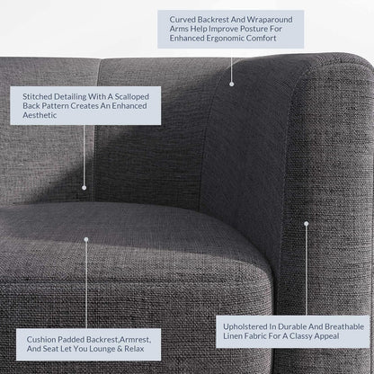 BELLEZE Living Room Chair, Linen Round Accent Barrel Chair, Club Tub Sofa Chair for Bedroom, Corner Chair with Flared Legs and Cozy Soft Padding - Highland (Gray)