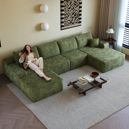 108" Sectional Couches for Living Room Modern Modular Sofa with L-Shape Couchs Upholstered Boneless Couch Deep Seat Sectional Couch with Chaise (Green, Right Facing Chaise+3Seaters+Ottoman)