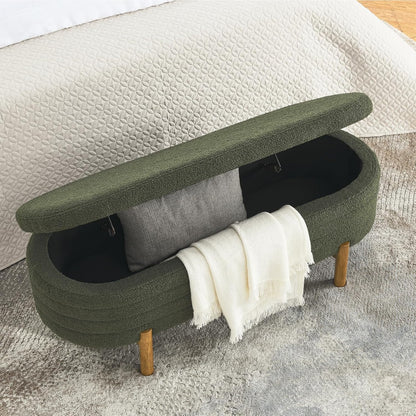 Furniliving 46” Storage Benches, End of Bed Bench with Button-Tufted Large Upholstered Storage Ottoman Teddy Window Bench with Storage Shoe Cabinet Bench, for Bedroom, Entryway, Closet, Green