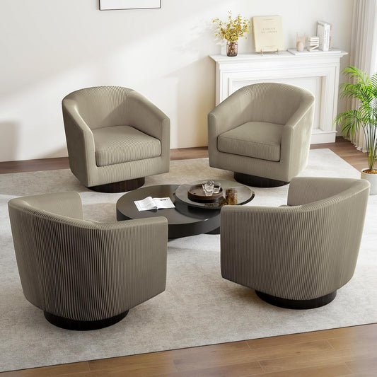 Swivel Barrel Accent Chair, Modern Round Corduroy Fabric Arm Chair for Living Room, Bedroom, Comfy