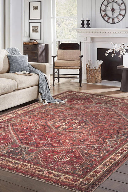 Keen Home Design 5x7 Rug - Machine Washable Area Rug with Non-Slip Backing, Ideal for Living Room, Dining Room, Bedroom - Vintage, Easy Clean, Durable, Low Pile Rug - (5' x 7')