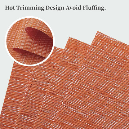 Leetaltree Orange Placemats Set of 8 - Heat Resistant Non-Slip Place mats for Dining Table, Washable Durable PVC Vinyl Woven Table Mats（Orange, 8）