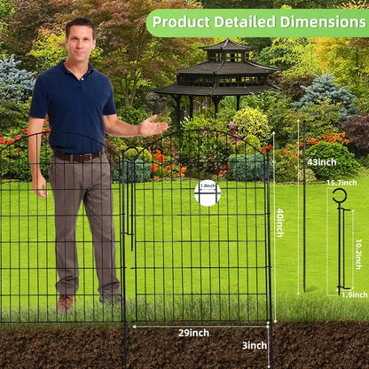 Decorative Garden Fence 40in (H) x24ft (L), 10 Pack No Dig Fence Animal Barrier for Dog with Lock, Arched Flower Bed Edging, Wire Border Panel Fencing for Yard Patio Outdoor Decor