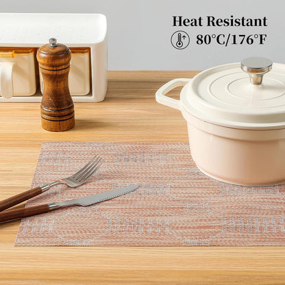 Leetaltree Coral Placemats Set of 12 - Heat Resistant Non-Slip Place mats for Dining Table, Washable Durable PVC Vinyl Woven Table Mats（Coral, 12）
