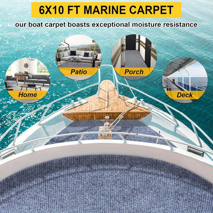 Marine Carpet,6 FT x 10 FT Blue-Gray Indoor Outdoor Carpet 0.2" Thick Boat Carpet with Water-Proof TPE Backing, Non-Slide Outdoor Marine Carpet Roll for Home, Patio, Porch, Deck