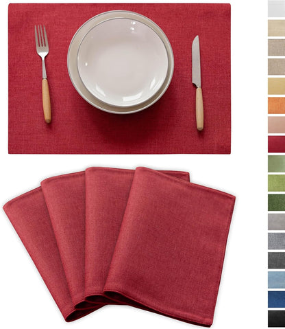 Demetex Christmas Placemats Set of 4 Heat Resistant Red Linen Place Mats Wipeable Cloth Placemats for Party Wedding Holiday Dinner, 13 x 19 inches, Wine Red
