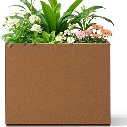 FENCY Metal Planter Box, Large Rectangular Planters for Outdoor Plants, Outdoor Tall Planters with Drainage Holes, Brown Metal Planters (30" L x 12" W x 24" H)