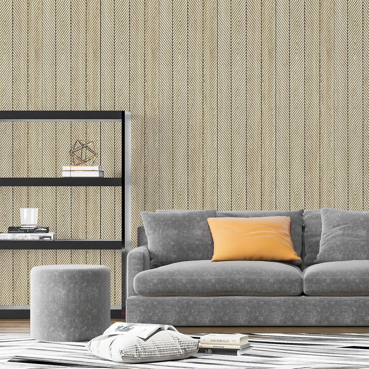 Art3d 4-Pack Glue-On Herringbone Wainscoting Panel for Interior Wall Decor - 104 x 12 Inch Polystyrene Ultralight Slim Slat Wall Panels for Living Room Bedroom, Oak