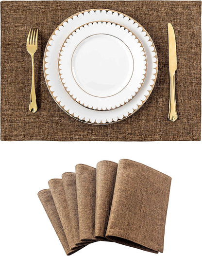 Home Brilliant Set of 6 Placemats Heat Resistant Dining Table Cloth Place Mats Kitchen Table Mats, Brown