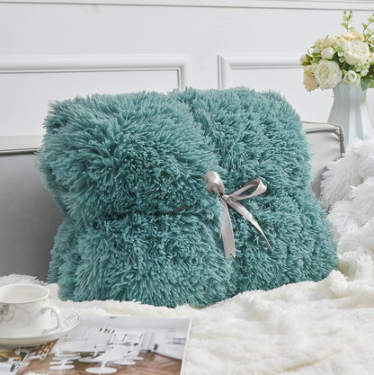GONAAP Fuzzy Faux Fur Throw Blanket Twin Size Light Teal Super Soft Cozy Plush Fuzzy Shaggy Blanket for Couch Sofa Bed (Light Teal, Twin(60"x80"))