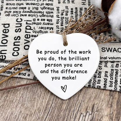 Thank You Ceramic Heart Ornament - Leaving, New Job, Coworker, Retirement Goodbye Farewell Gift - Appreciation Gifts for Coworkers, Teachers, Nurses