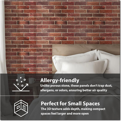 CONCORD WALLCOVERINGS ™ Sample for Display Purpose only Retro-Art 3D Wall Panel, Faux Brick in Red, PVC, 7" x 10", 570TG