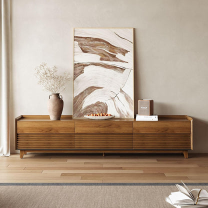 POVISON Fully-Assembled Mid Century Modern TV Stand with Legs, Wood Media Console with Adjustable LED Light for 85-inch TVs, Entertainment Center with Storage for Living Room