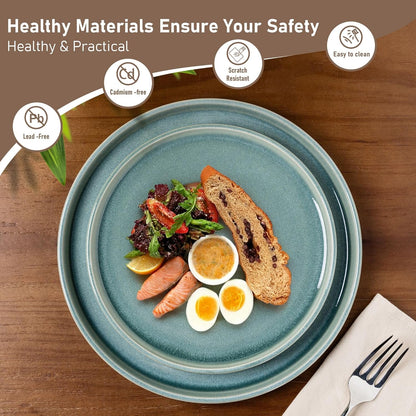 GBHOME Ceramic Dinnerware Sets for 4, 12 Pieces Stoneware Plates and Bowls Sets, Scratch Resistant Dishes, Dishwasher & Microwave Safe, Reactive Glaze-Malachite Green