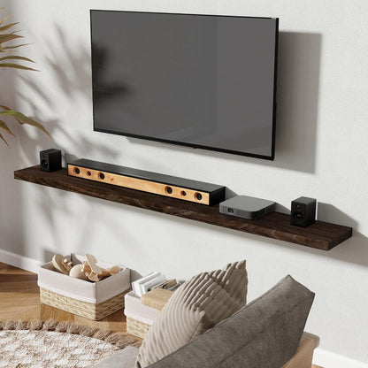 72" Floating Shelves for Wall, Rustic Elm Wood Floating Shelf for Home Decor, Wall-Mounted Display Shelves with Heavy-Duty Bracket, Long Floating Shelf for Bathroom, Kitchen, Living Room, Walnut Color