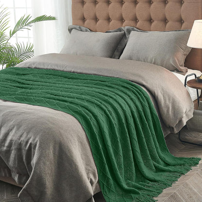 inhand Knitted Throw Blanket for Couch and Bed, Soft Living Room Home Decor Knitted Blanket with Tassel, Outdoor Lightweight Breathable Summer Blanket, Farmhouse Warm Woven Decorative, 50"x60"