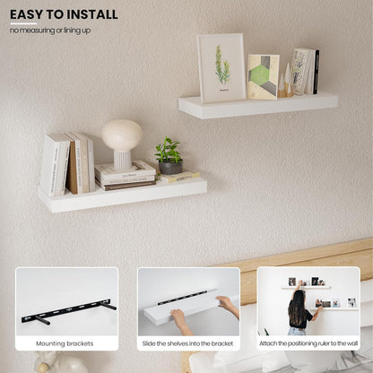 Floating Wood Shelves for Wall 16 Inches x 8”x 1.4” Shelf Floating Home Decor, Heavy Duty Shelf Hold 35 lbs, Wall Shelves for Bathroom Living Room Kitchen Bedroom Office - Set of 2 White