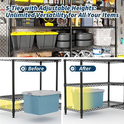 MilleLoom 5-Tier Metal Storage Shelves, Heavy Duty Wire Rack Shelving Unit for Garage Kitchen