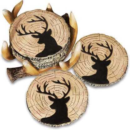 Deer Antlers Coaster Set of 6 – Handcrafted Deer Antler Decor and Man Cave Gifts for Men - 6 Full Size Deer Antlers Coasters for Man Cave Décor