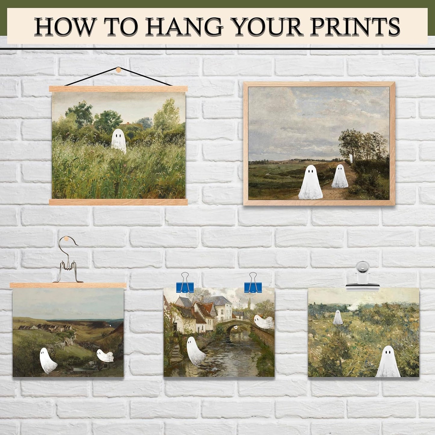 LANCHI95 6 Pcs 8x10 In Halloween Wall Art Prints, Vintage Witch Posters, Cute Ghost Pictures for Bedroom Decor (UNFRAMED)