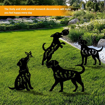 4 Pack Dog Metal Garden Decorative Stakes, Weather Proof Puppy Silhouette Statues for Yard, Patio,Outdoor Decor for Dog Lovers and Pet Owners