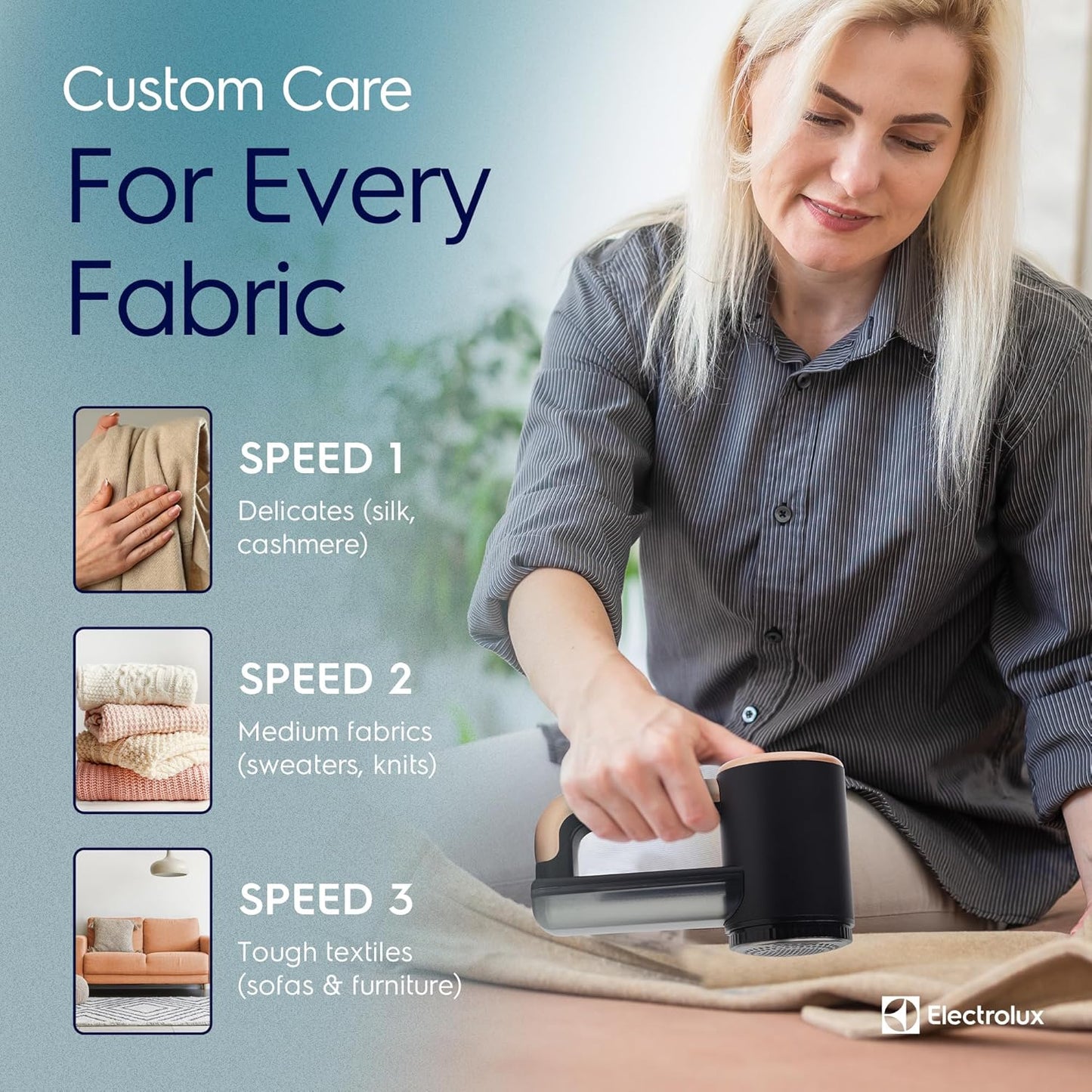 Electrolux Rechargeable Fabric Shaver | 3-Speed Lint Remover for Clothes & Furniture | Eliminates Fuzz & Pilling | Electric Lint Shaver with LED Display & Type-C Fast Charging Port - Black