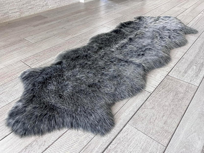 LAMBZY Faux Sheepskin Super Soft Hypoallergenic Free Shape Silky Shag Rug, Luxury Shaggy Silky Plush Carpet for Bedrooms Living Kids Room Sofa Rugs (Black with White Tips, Double 2'x6')