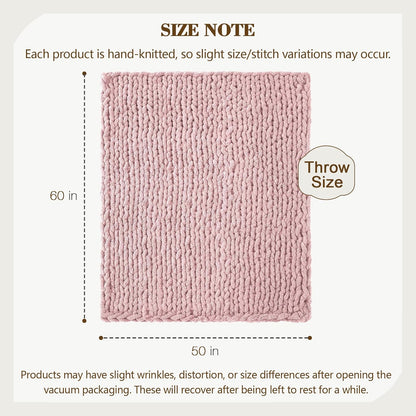 Carriediosa Chunky Knit Throw Blanket 50" X 60", 100% Hand Made Large Chenille Loop Yarn Soft Fluffy Throws for Couch Sofa Bed, Big Crochet Cozy Heavy Thick Cable Woven Blankets, Dusty Pink