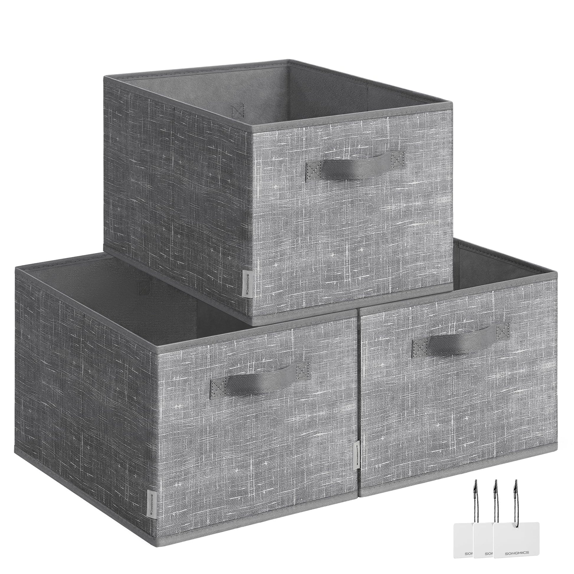 SONGMICS Storage Baskets, Set of 3, Foldable Closet Organizer for Shelves