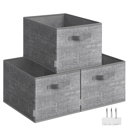 SONGMICS Storage Baskets, Set of 3, Foldable Closet Organizer for Shelves