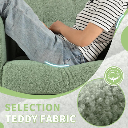 Modern Accent Chair, Upholstered Armchair with Pillow, Teddy Single Sofa Chair with Lounge Seat and Wood Legs Accent Chair for Living Room Bedroom Small Spaces