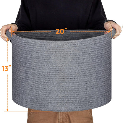 Ravinte Blanket Basket - 20"x 20"x 13" Cotton Rope Basket for Living Room, Baby Toy Storage Basket, Large Woven Laundry Basket (Gray)