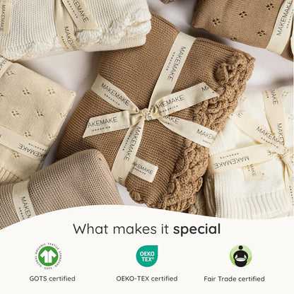 MakeMake Organics Organic Throw Blanket GOTS Certified Organic Cotton Blanket Chunky Knit Super Soft Cozy Fall Winter Large Adults Throw Blanket (50x60, Vanilla)