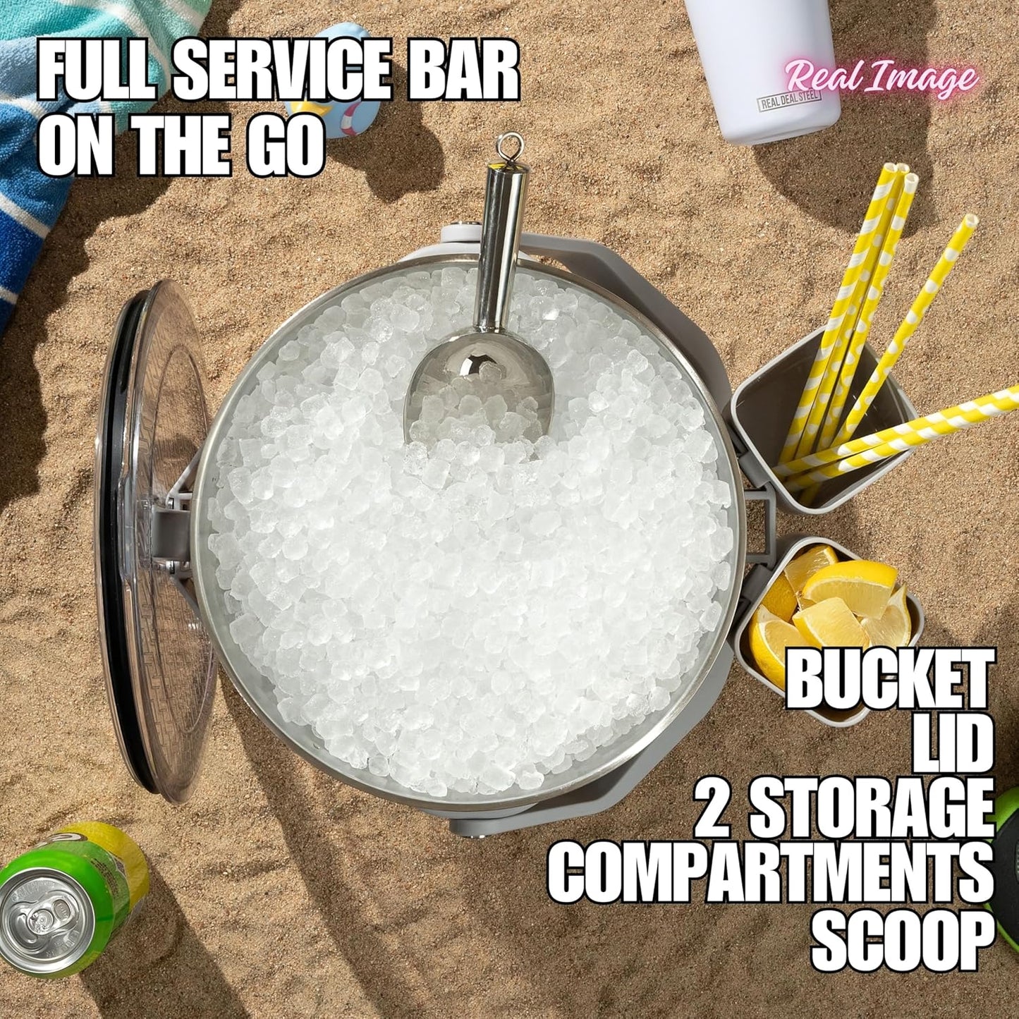 Large Insulated Ice Bucket with Lid – Stainless Steel Ice Bucket and Scoop – Ice Buckets for Parties, Bars – Ice Bucket with Lid and Scoop – Outdoor Ice Bucket, Cocktail Use (Black)