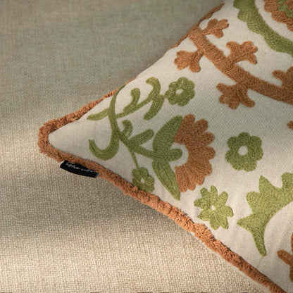 Embroidered Mandala Floral Vintage Indian Cotton Decorative Embroidery Throw Pillow Covers, Fringes Lace Cushion Cover, Pillow Case for Sofa Couch Bed Chair 18" x 18"