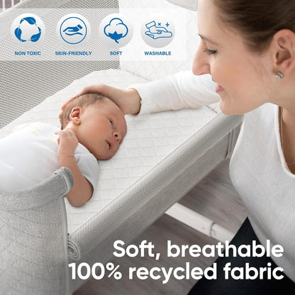 Baby Bassinets, 9 Height Adjustable Bedside Bassinet for Baby, Bedside Sleeper Bassinet with Breathable Mesh and Lockable Wheels, New Born Baby Essentials Must Haves