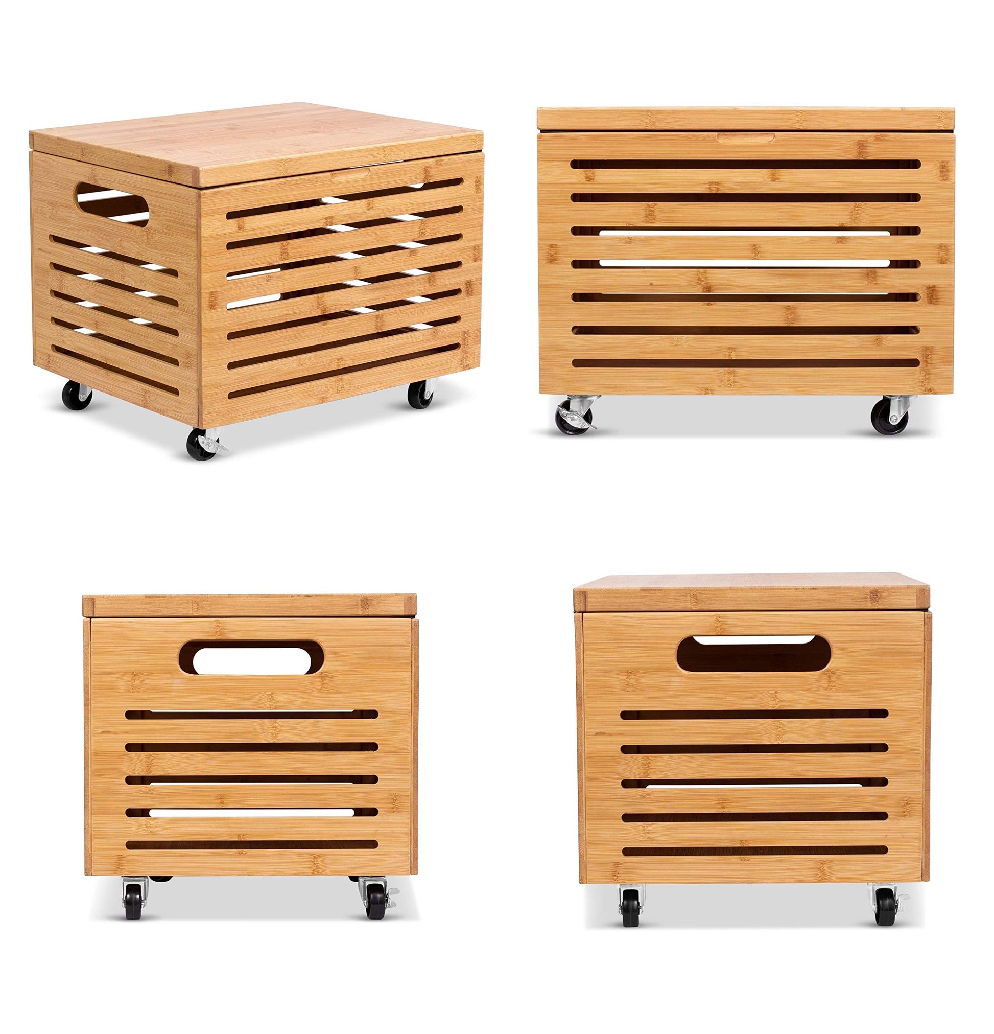 BIRDROCK HOME Rolling File Storage Organizer Box with Lid - Bamboo Decorative Wood Hanging File Box